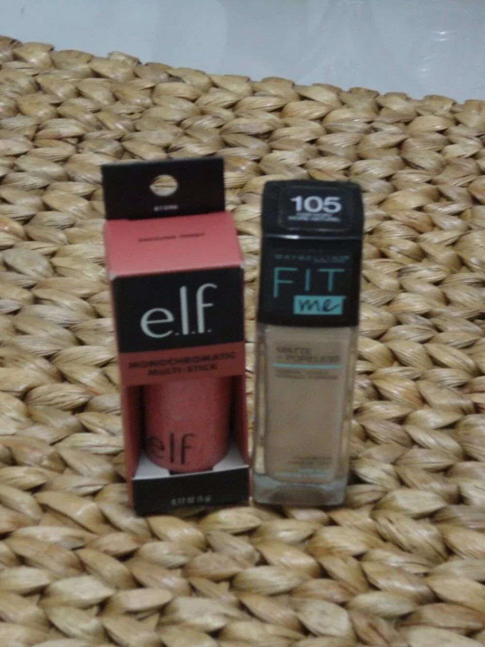Maybelline Fit Me, Matte Poreless Foundation and Elf Monochromatic Multistick.